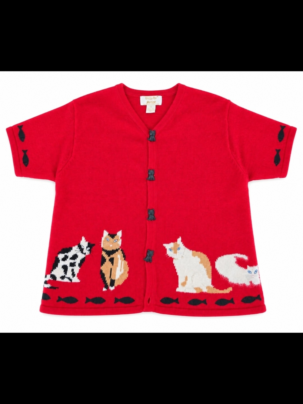 Vintage Tally-Ho Cat Cardigan Size S Novelity Knit - Picture 2 of 12